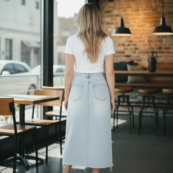 OAT NY Light Wash Denim Pencil Skirt EUC $98 Retail - Picture 3 of 10